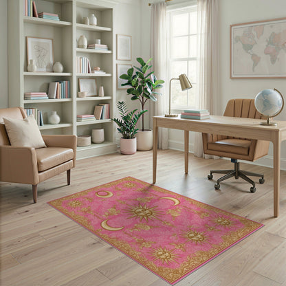 Pink Celestial Floral Vintage Area Rug