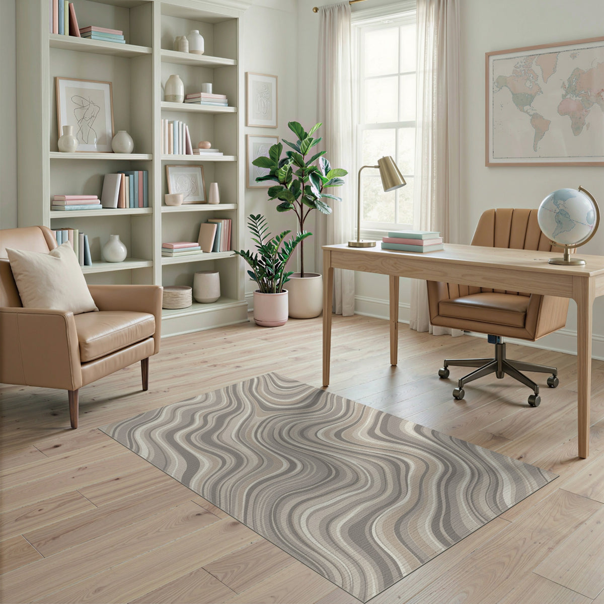 Beige and Neutral Beige Neutral Wavy Abstract Area Rug