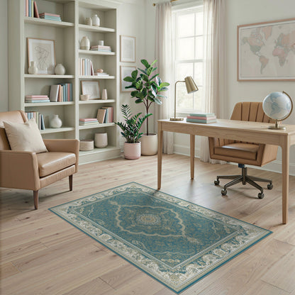 Teal Persian Medallion Area Rug