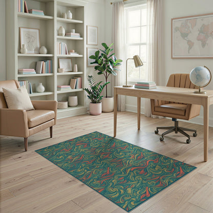 Vibrant Teal Wave Swirl Area Rug
