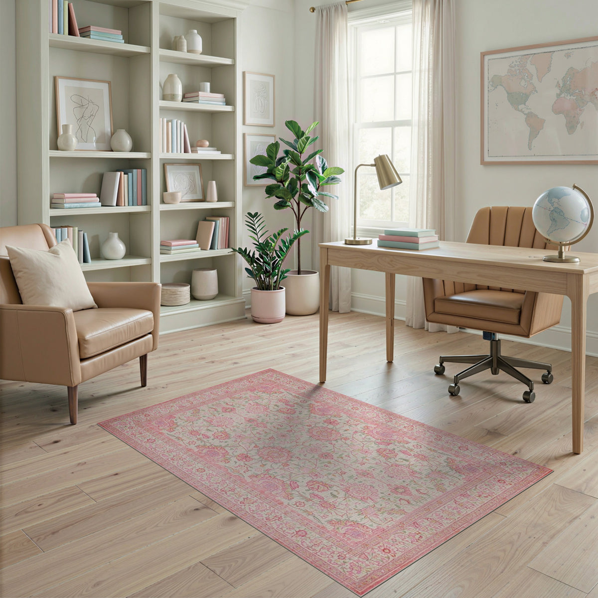 Pink Floral Vintage Area Rug