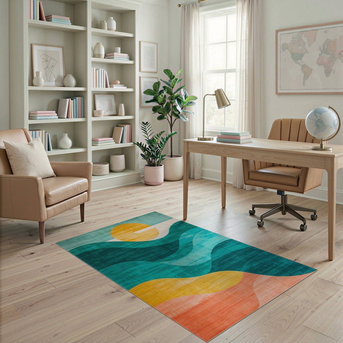 Blue Teal Abstract Wave Area Rug