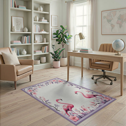 Pink Flamingo Floral Pink Area Rug