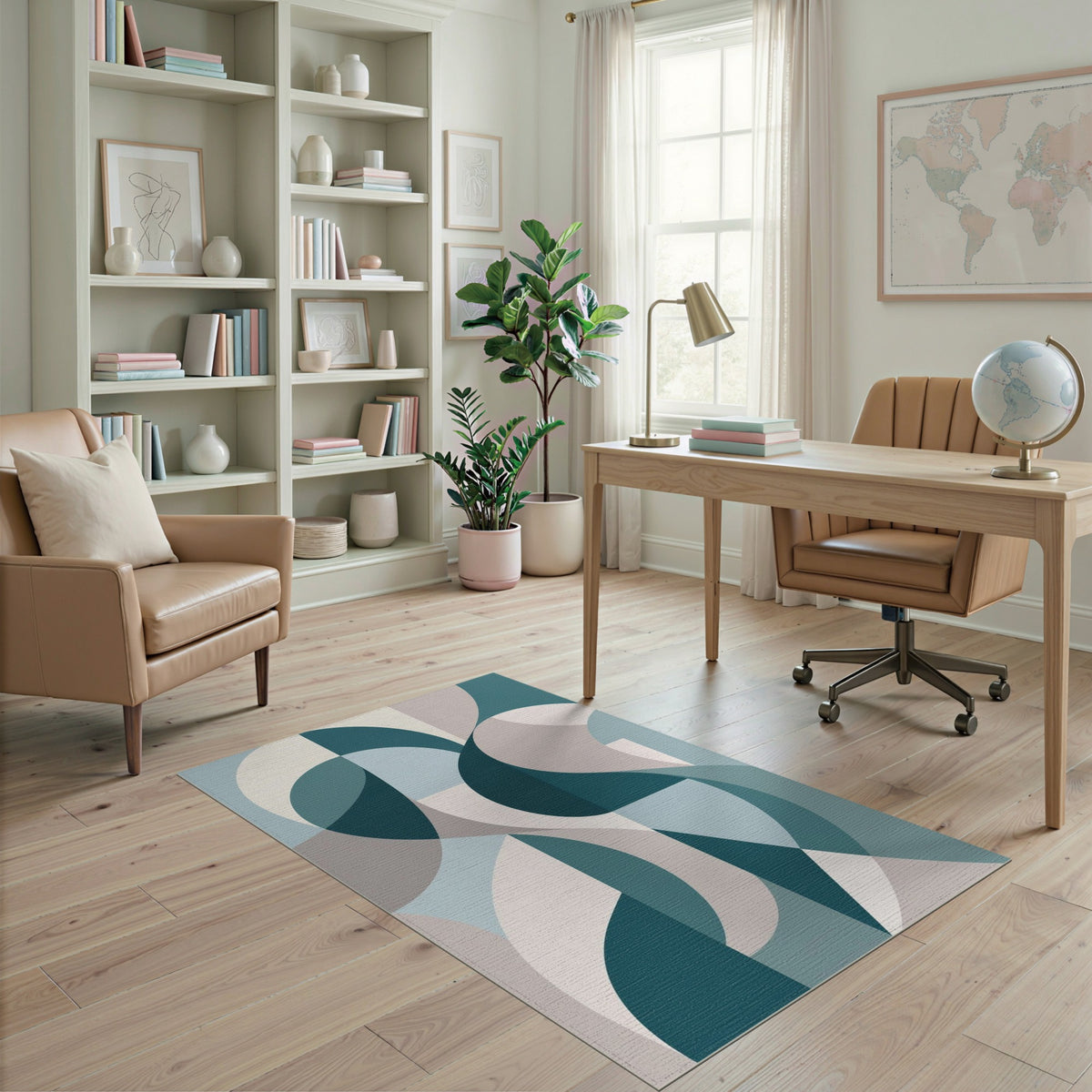 Teal Geometric Modern Area Rug