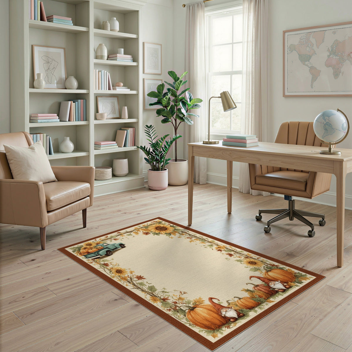 Fall Harvest Truck Gnome Pumpkin Area Rug