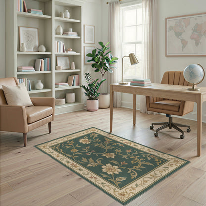 Green Floral Vintage Area Rug
