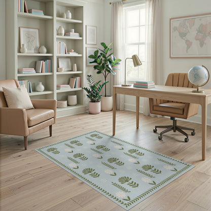Blue Floral Vintage Area Rug