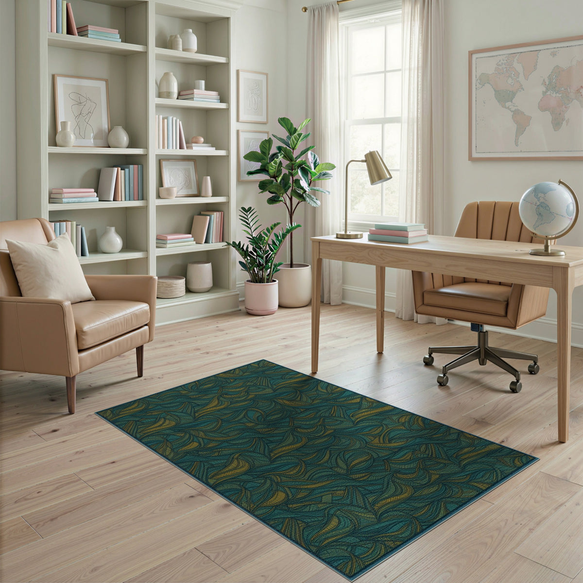 Abstract Area Teal Gold Swirl Abstract Area Rug