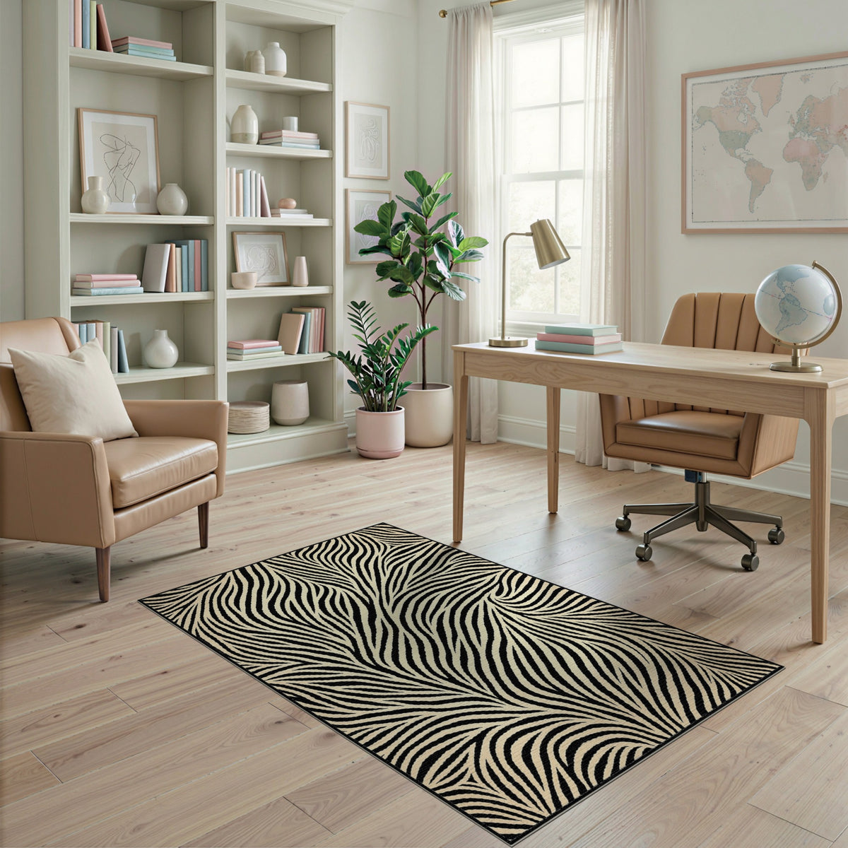Black White Swirl Zebra Area Rug