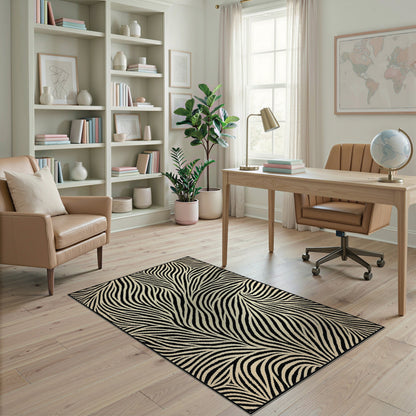 Black White Swirl Zebra Area Rug