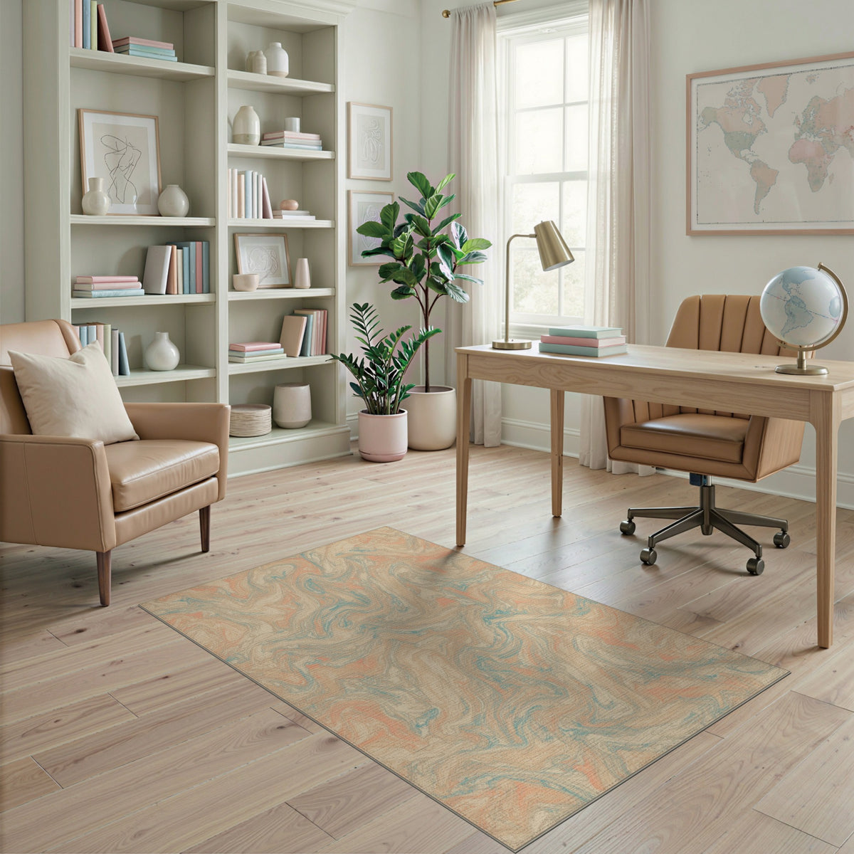 Abstract Marble Swirl Beige Area Rug