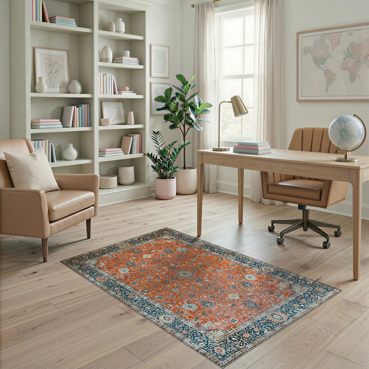 Traditional Persian Orange Persian Floral Area Rug