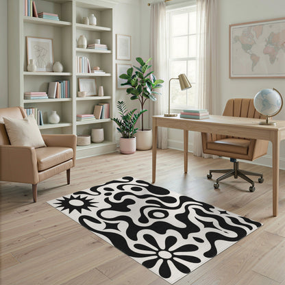 Abstract Area Black White Abstract Organic Area Rug