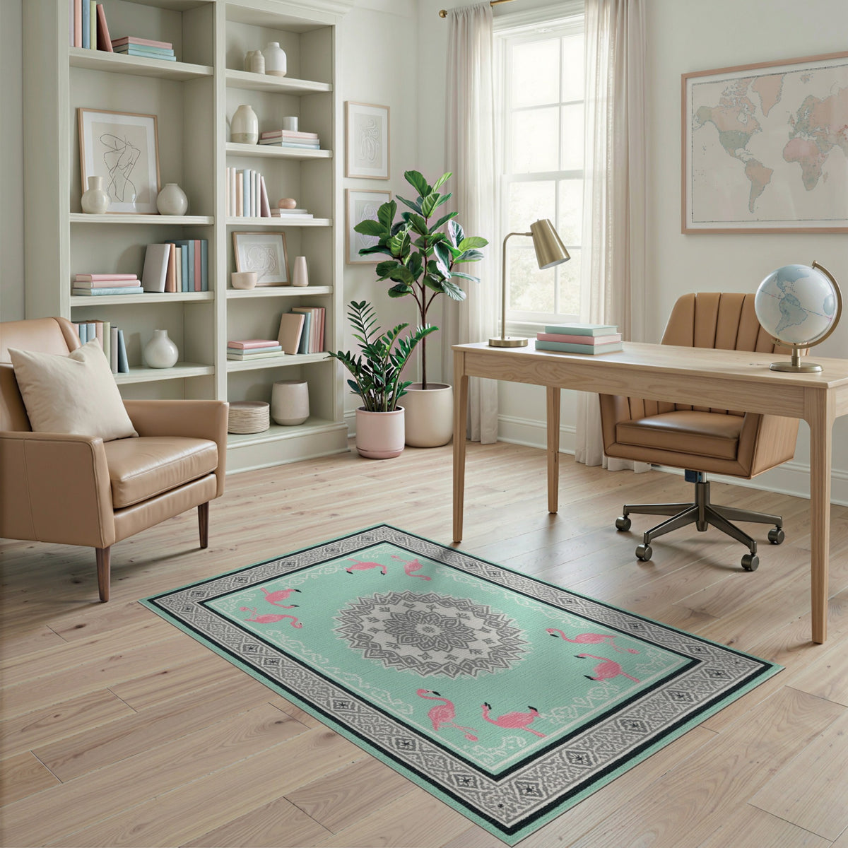 Flamingo Teal Mandala Area Rug
