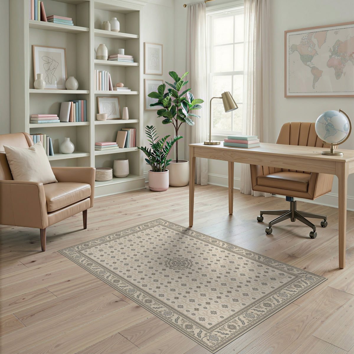 Beige and Neutral Beige Neutral Persian Medallion Area Rug