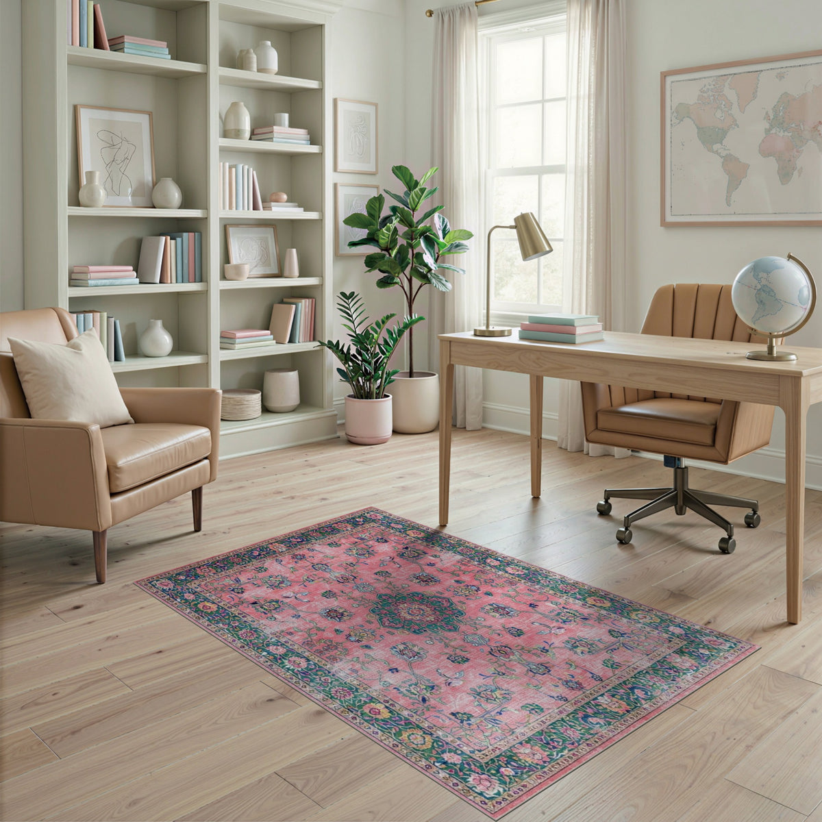 Pink Floral Vintage Area Rug