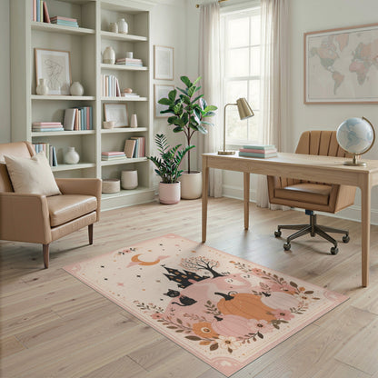 Pink Halloween Kids Cartoon Area Rug
