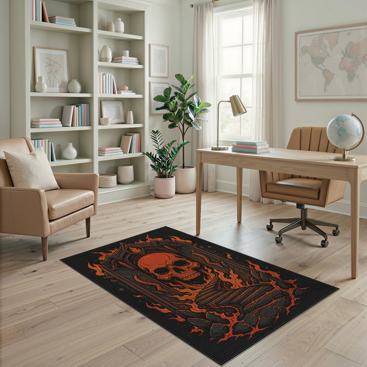 Fiery Skull Orange Area Rug