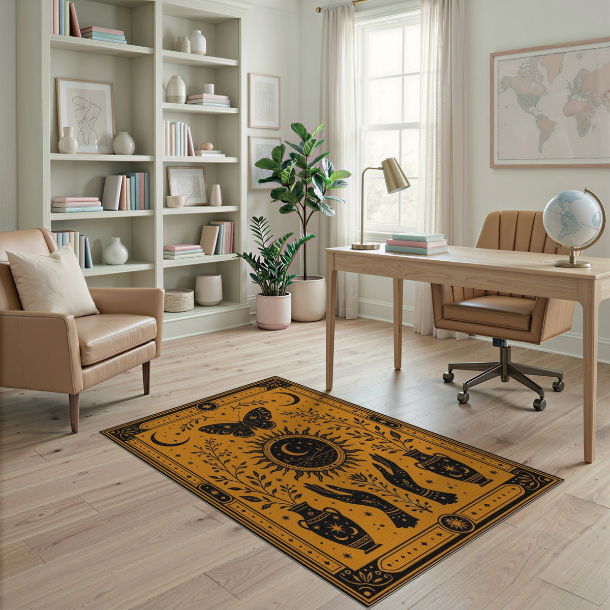Celestial Butterfly Sun Moon Yellow Rug