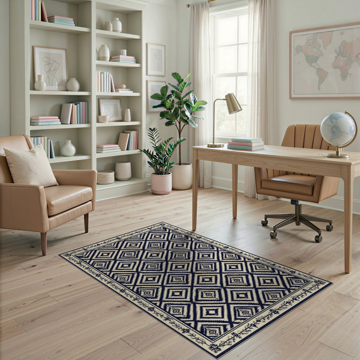 Diamond Navy Blue Geometric Diamond Area Rug