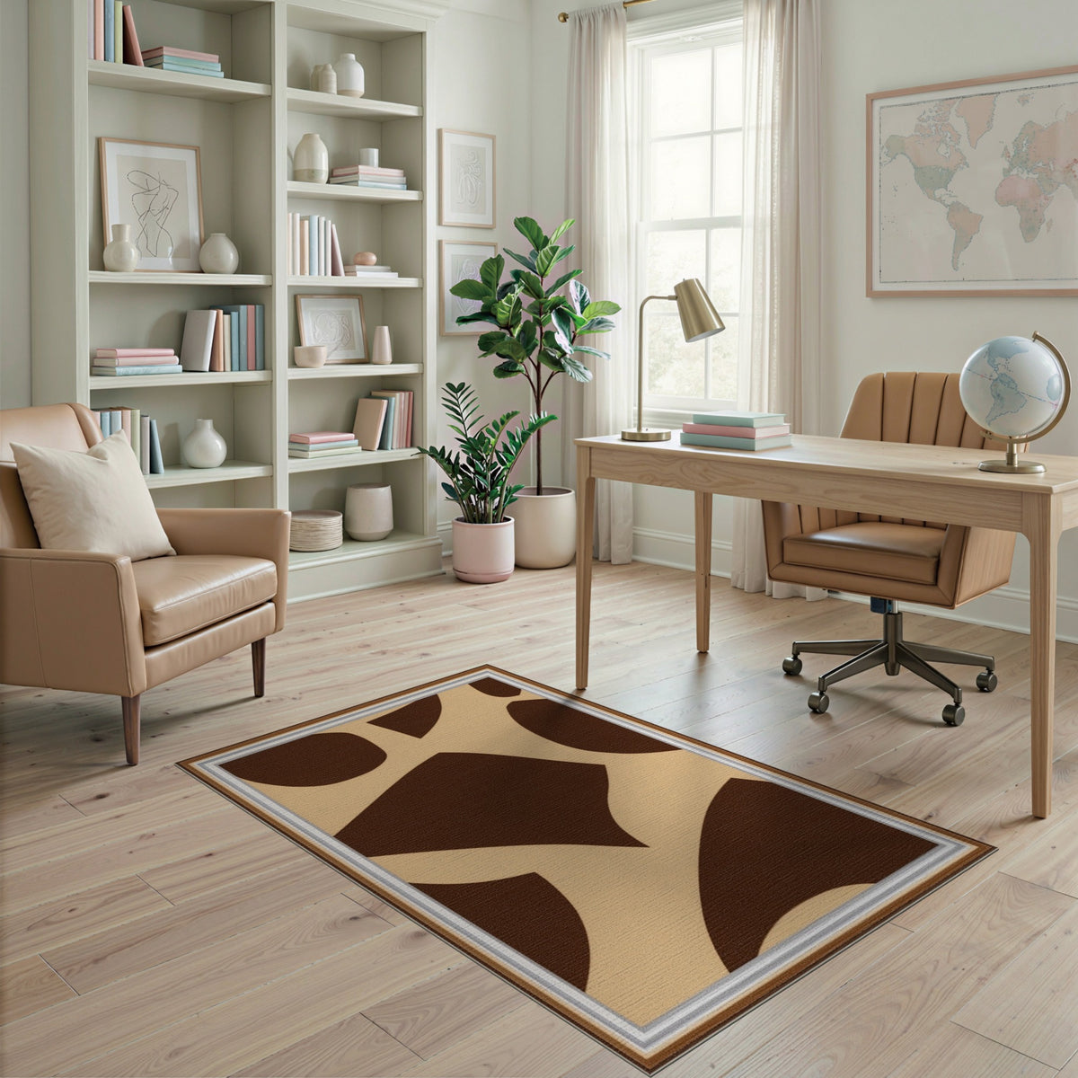 Brown Abstract Area Rug in Tan Beige
