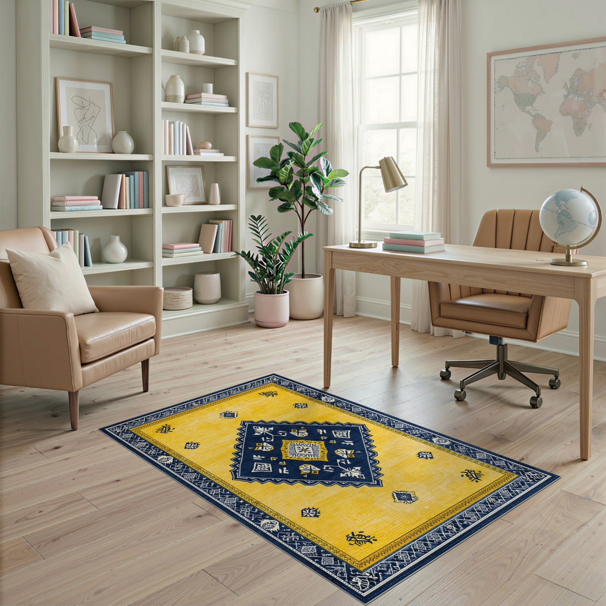 Yellow Navy Geometric Diamond Area Rug