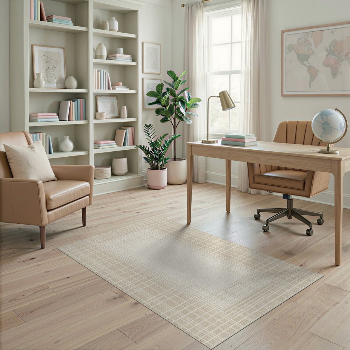 Beige Geometric Border Area Rug