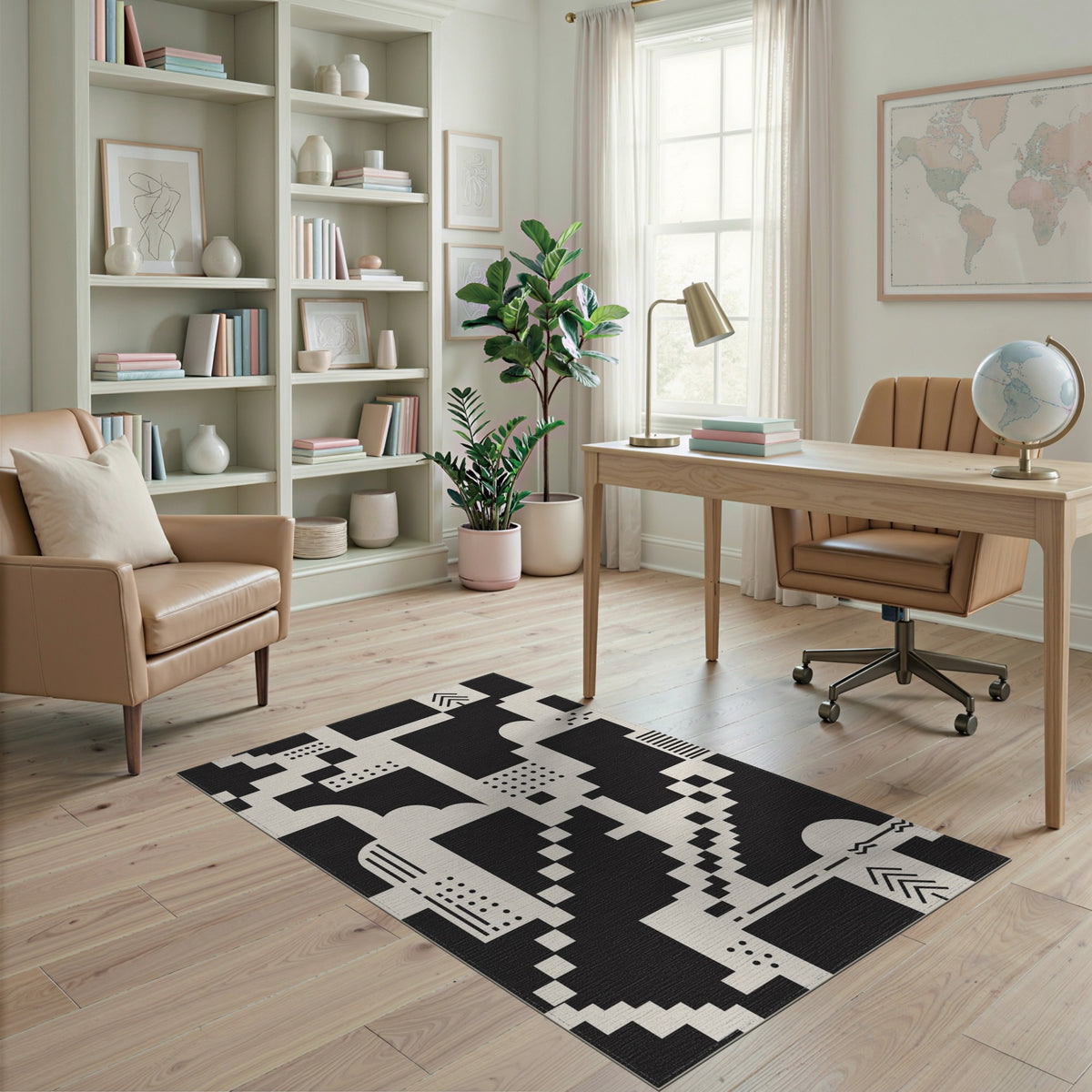 Black White Geometric Pixel Area Rug