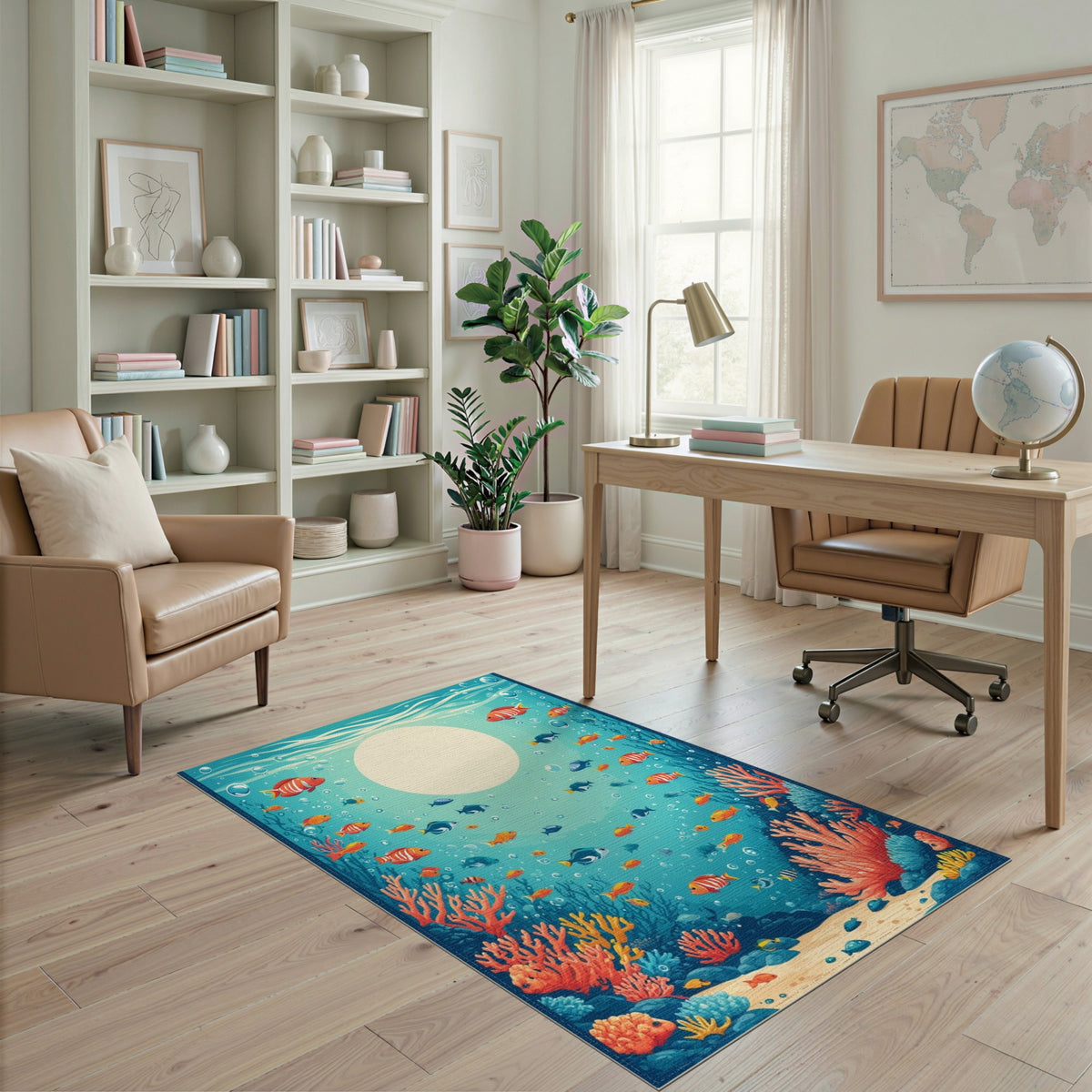 Ocean Coral Fish Washable Area Rug
