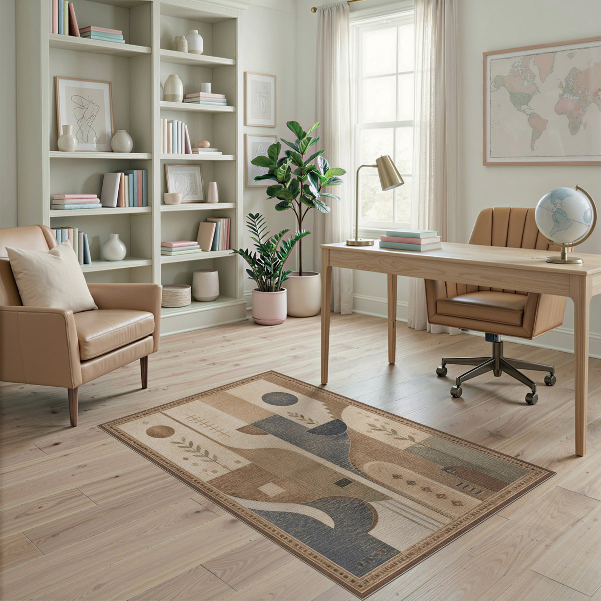 Abstract Geometric Modern Abstract Geometric Brown Tan Area Rug
