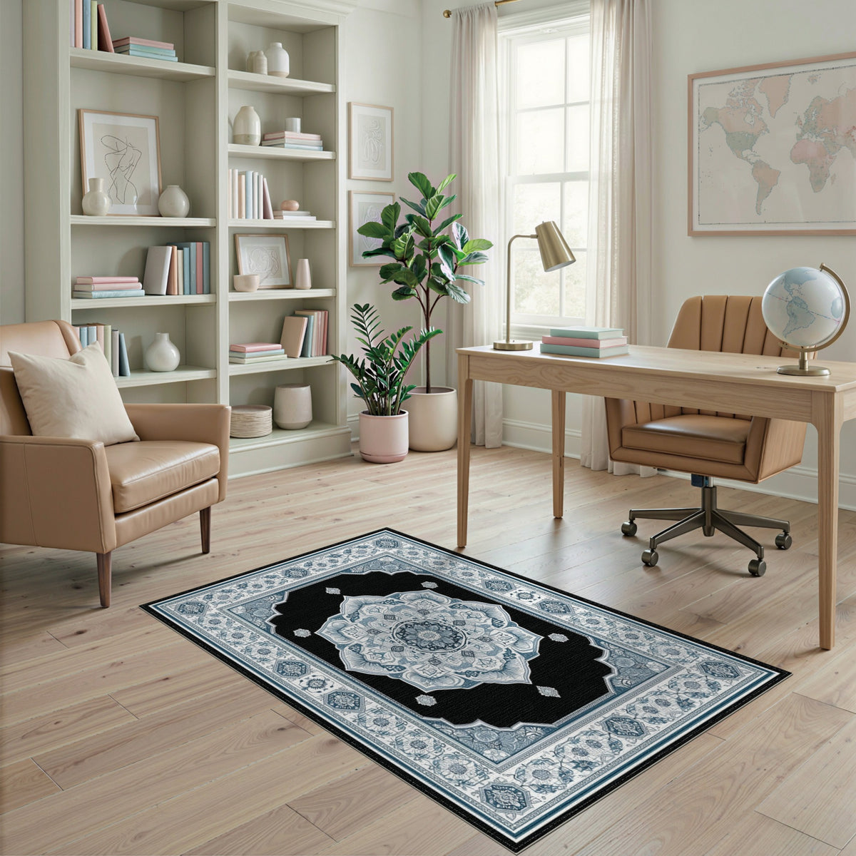 Blue Teal Mandala Traditional Persian Rug