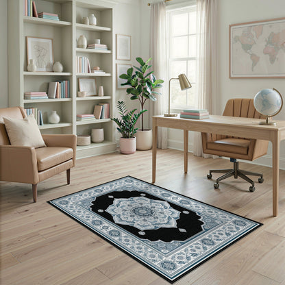 Blue Teal Mandala Traditional Persian Rug