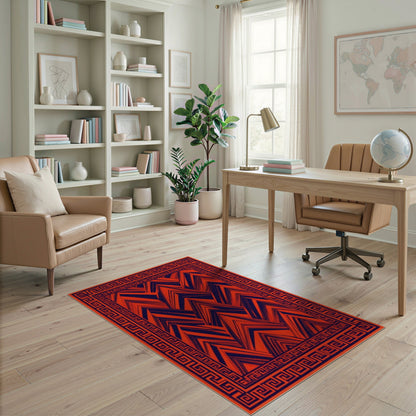 Red Geometric Chevron Area Rug
