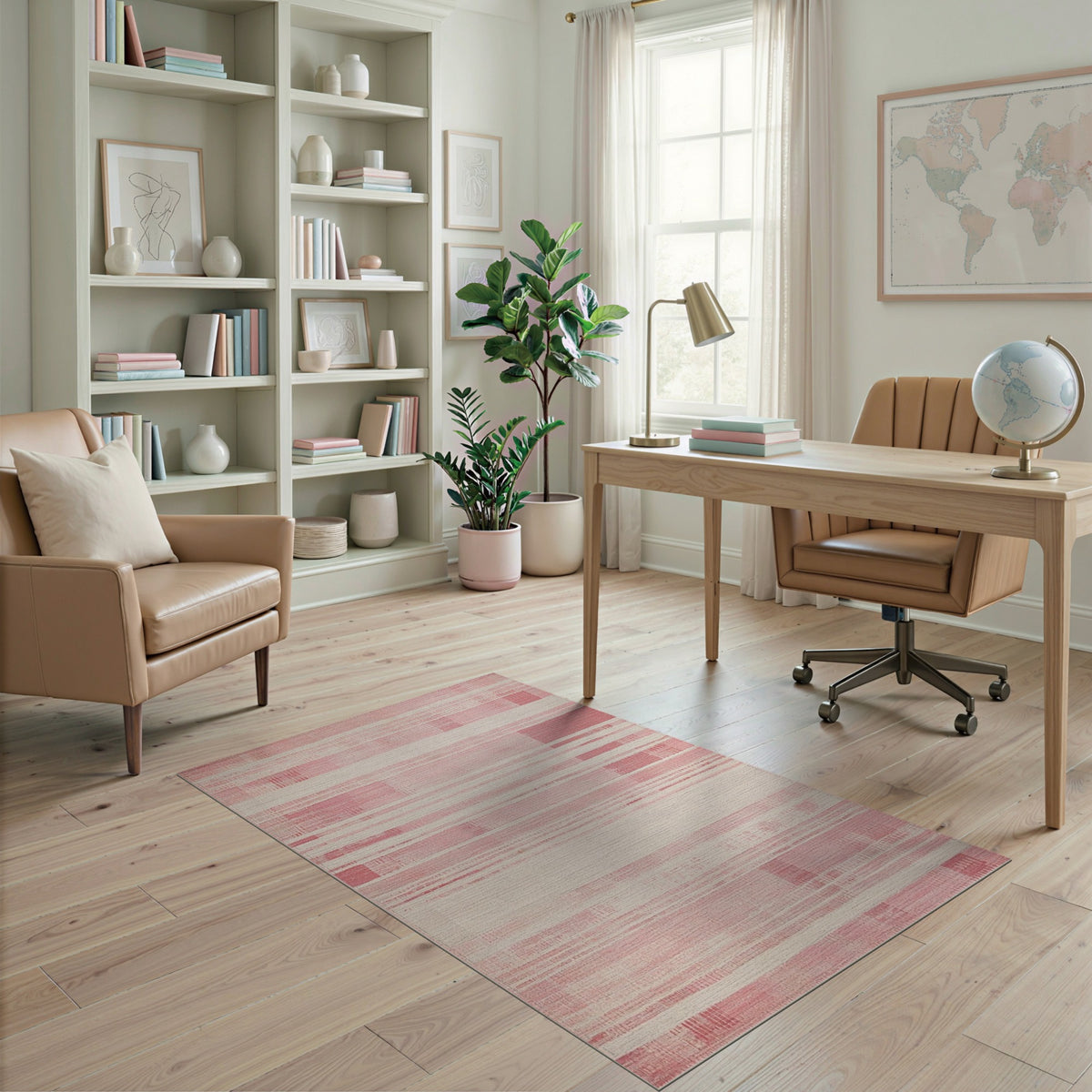 Pink Distressed Striped Area Rug