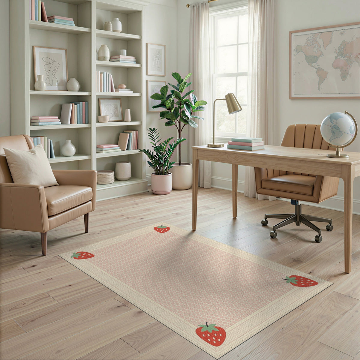 Strawberry Pink Polka Dot Washable Area Rug