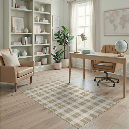 Beige Checkered Geometric Area Rug