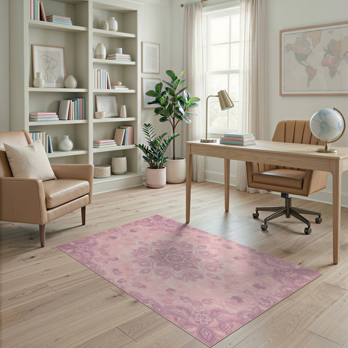 Pink Floral Medallion Area Rug