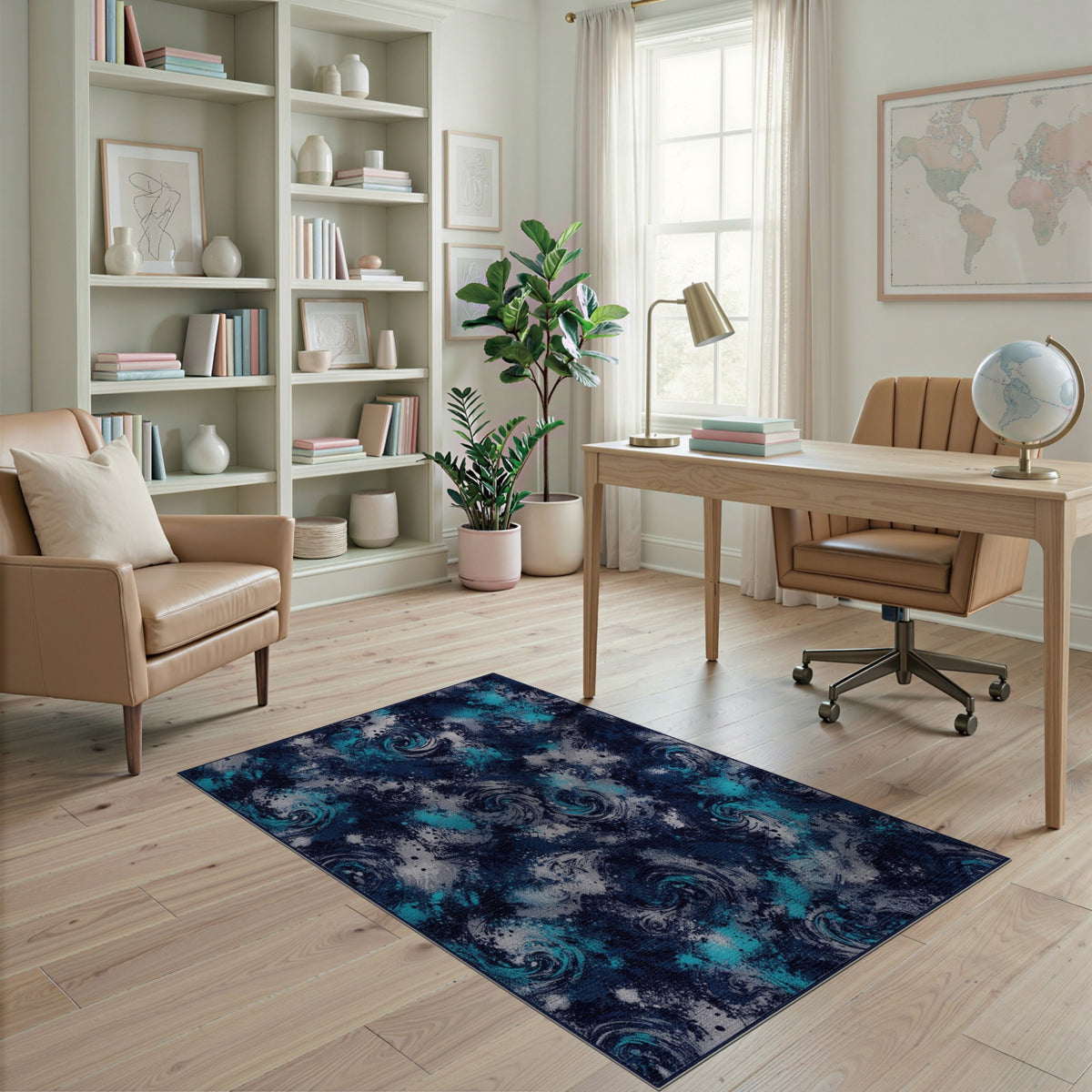 Blue Teal Vortex Swirl Area Rug