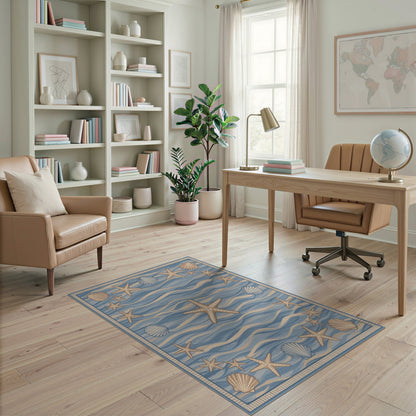 Blue Coastal Starfish Area Rug