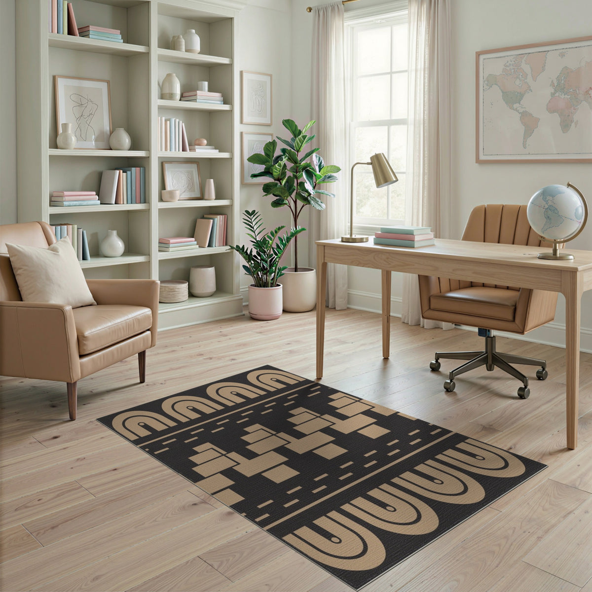 Beige Geometric Arch Washable Area Rug
