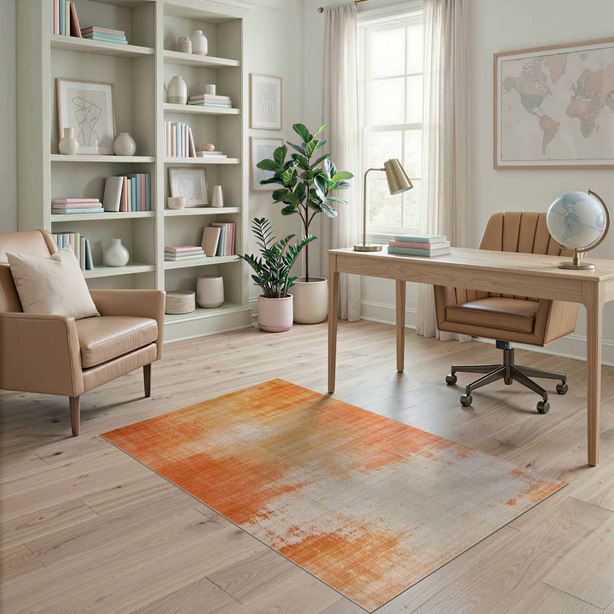 Warm Orange Distressed Vintage Area Rug
