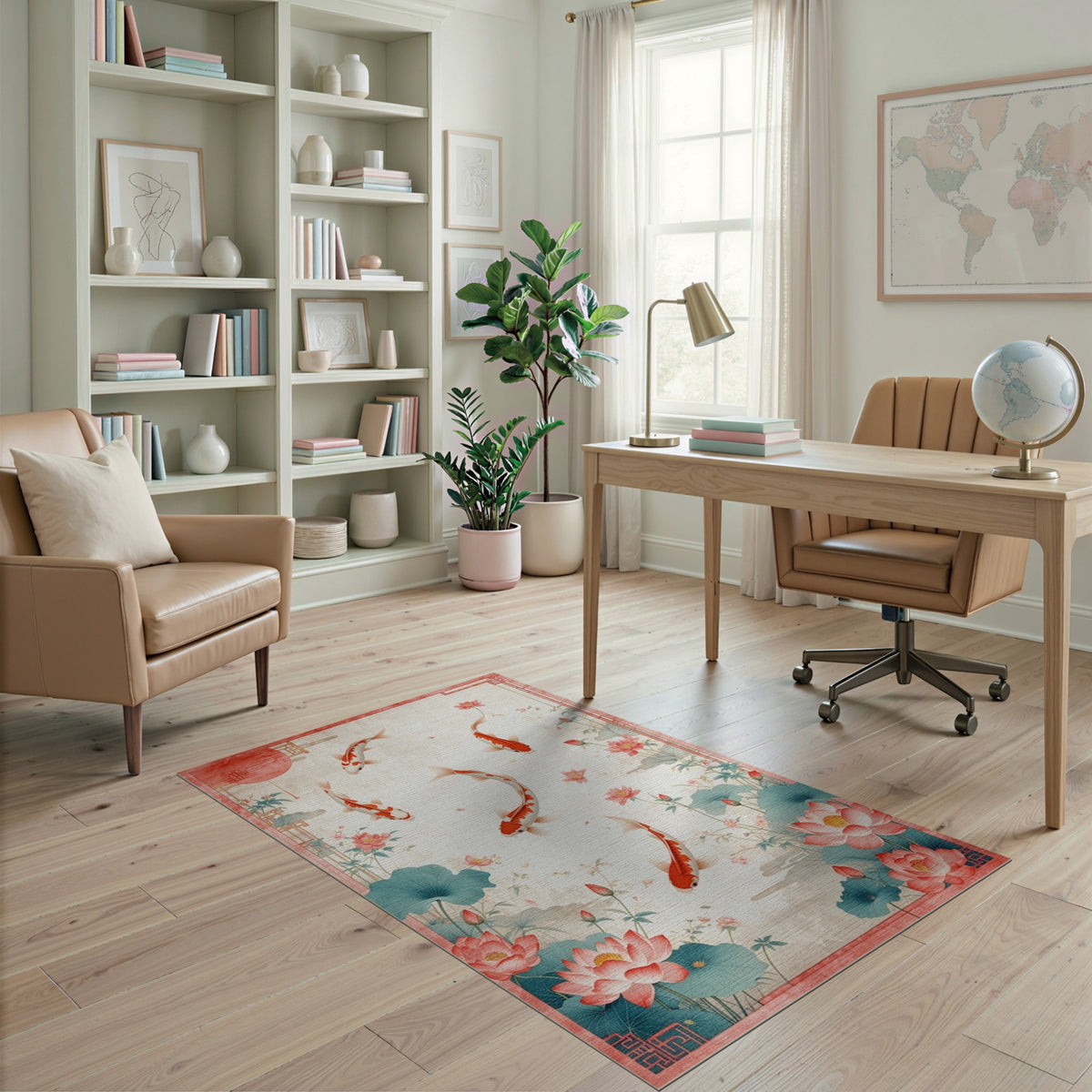 Red Koi Lotus Area Rug