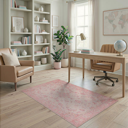 Blush Pink Floral Vintage No. 45 Area Rug