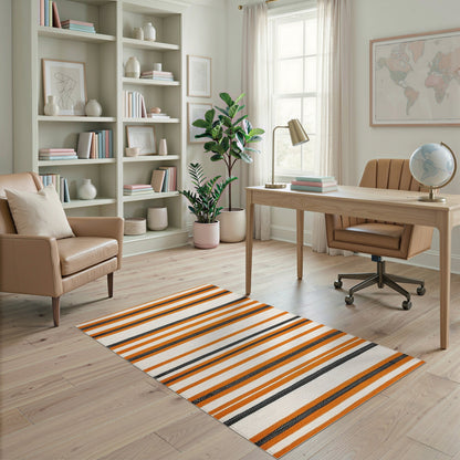Orange Black Striped Geometric Area Rug