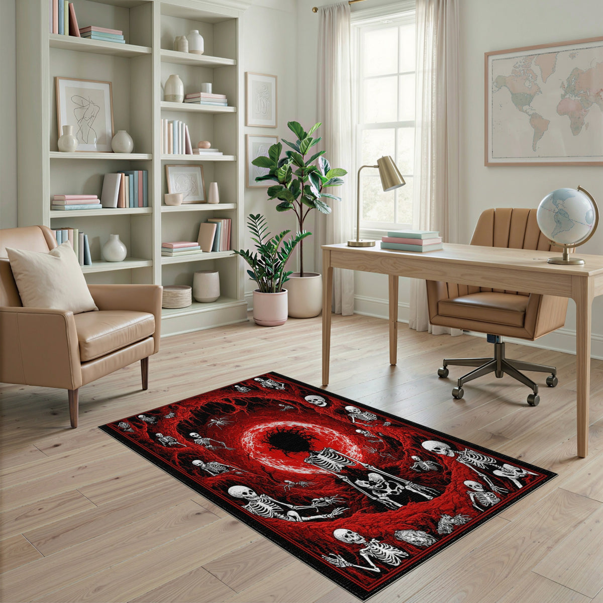 Abstract Area Red Skeleton Vortex Area Rug
