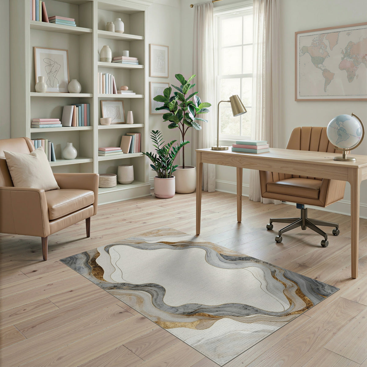 Neutral Marble Swirl Area Rug