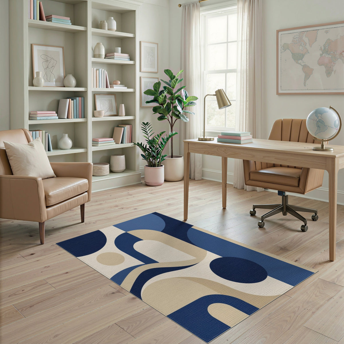 Geometric Modern Blue and Teal Navy Blue Geometric Arch Area Rug