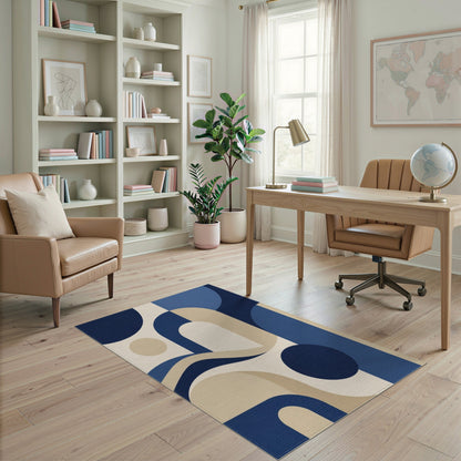 Geometric Modern Blue and Teal Navy Blue Geometric Arch Area Rug