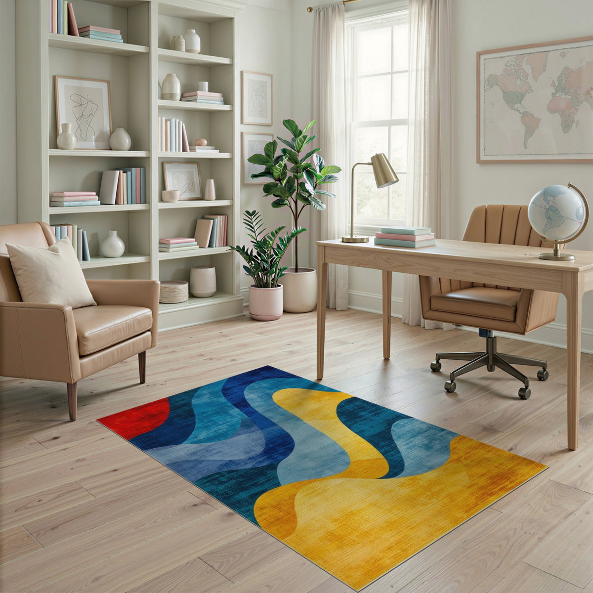 Blue Teal Abstract Wave Area Rug