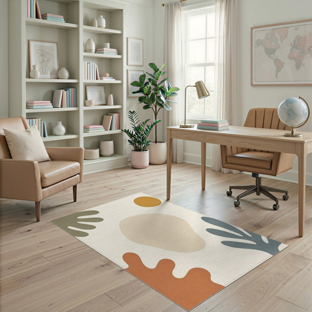 Abstract Beige Organic Shapes Abstract Area Rug